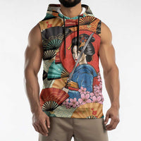 Japanese Geisha Katana Sleeveless Hoodie Japan Sensu Seigaiha Pattern - Polynesian Pride