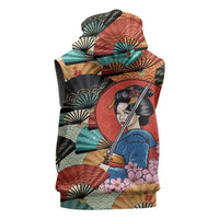 Japanese Geisha Katana Sleeveless Zip Hoodie Japan Sensu Seigaiha Pattern - Polynesian Pride