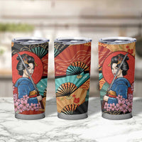 Japanese Geisha Katana Tumbler Cup Japan Sensu Seigaiha Pattern - Polynesian Pride