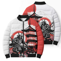 Japanese Samurai Warrior Enso Bomber Puffer Jacket Japan Pagoda Sakura Watercolor - Polynesian Pride