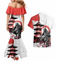 Japanese Samurai Warrior Enso Couples Matching Mermaid Dress and Hawaiian Shirt Japan Pagoda Sakura Watercolor - Polynesian Pride