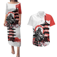 Japanese Samurai Warrior Enso Couples Matching Puletasi and Hawaiian Shirt Japan Pagoda Sakura Watercolor - Polynesian Pride