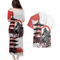 Japanese Samurai Warrior Enso Couples Matching Puletasi and Hawaiian Shirt Japan Pagoda Sakura Watercolor - Polynesian Pride
