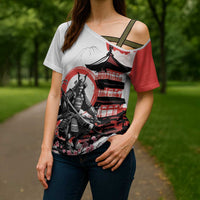 Japanese Samurai Warrior Enso Cross Shoulder Shirt Japan Pagoda Sakura Watercolor - Polynesian Pride