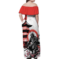 Japanese Samurai Warrior Enso Family Matching Off Shoulder Maxi Dress and Hawaiian Shirt Japan Pagoda Sakura Watercolor - Polynesian Pride