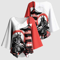 Japanese Samurai Warrior Enso Kimono Sleeve Blouse Japan Pagoda Sakura Watercolor - Polynesian Pride