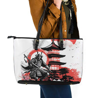 Japanese Samurai Warrior Enso Leather Tote Bag Japan Pagoda Sakura Watercolor - Polynesian Pride