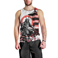 Japanese Samurai Warrior Enso Men Tank Top Japan Pagoda Sakura Watercolor - Polynesian Pride