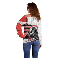 Japanese Samurai Warrior Enso Off Shoulder Sweater Japan Pagoda Sakura Watercolor - Polynesian Pride
