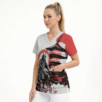 Japanese Samurai Warrior Enso Scrub Top Japan Pagoda Sakura Watercolor - Polynesian Pride