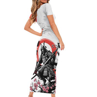 Japanese Samurai Warrior Enso Short Sleeve Bodycon Dress Japan Pagoda Sakura Watercolor - Polynesian Pride