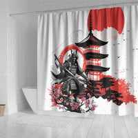 Japanese Samurai Warrior Enso Shower Curtain Japan Pagoda Sakura Watercolor - Polynesian Pride