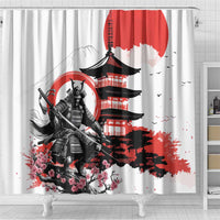Japanese Samurai Warrior Enso Shower Curtain Japan Pagoda Sakura Watercolor - Polynesian Pride