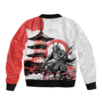 Japanese Samurai Warrior Enso Sleeve Zip Bomber Jacket Japan Pagoda Sakura Watercolor - Polynesian Pride