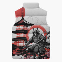 Japanese Samurai Warrior Enso Sleeveless Puffer Jacket Japan Pagoda Sakura Watercolor - Polynesian Pride