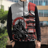 Japanese Samurai Warrior Enso Sleeveless Puffer Jacket Japan Pagoda Sakura Watercolor - Polynesian Pride