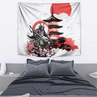 Japanese Samurai Warrior Enso Tapestry Japan Pagoda Sakura Watercolor - Polynesian Pride