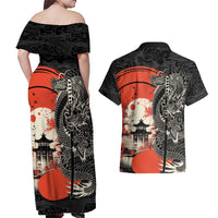Japanese Dragon Katana Enso Couples Matching Off Shoulder Maxi Dress and Hawaiian Shirt Japan Pagoda Seamless Cloud - Polynesian Pride