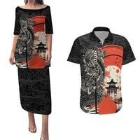 Japanese Dragon Katana Enso Couples Matching Puletasi and Hawaiian Shirt Japan Pagoda Seamless Cloud - Polynesian Pride
