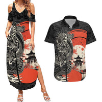 Japanese Dragon Katana Enso Couples Matching Summer Maxi Dress and Hawaiian Shirt Japan Pagoda Seamless Cloud - Polynesian Pride