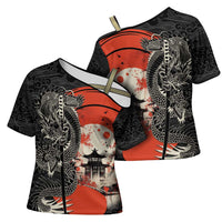 Japanese Dragon Katana Enso Cross Shoulder Shirt Japan Pagoda Seamless Cloud - Polynesian Pride