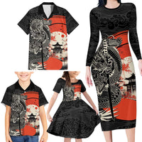 Japanese Dragon Katana Enso Family Matching Long Sleeve Bodycon Dress and Hawaiian Shirt Japan Pagoda Seamless Cloud - Polynesian Pride