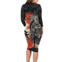 Japanese Dragon Katana Enso Family Matching Long Sleeve Bodycon Dress and Hawaiian Shirt Japan Pagoda Seamless Cloud - Polynesian Pride