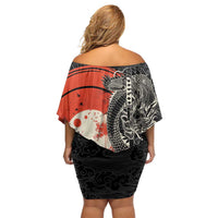 Japanese Dragon Katana Enso Family Matching Off Shoulder Short Dress and Hawaiian Shirt Japan Pagoda Seamless Cloud - Polynesian Pride