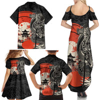 Japanese Dragon Katana Enso Family Matching Summer Maxi Dress and Hawaiian Shirt Japan Pagoda Seamless Cloud - Polynesian Pride