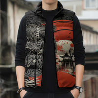 Japanese Dragon Katana Enso Sleeveless Puffer Jacket Japan Pagoda Seamless Cloud - Polynesian Pride