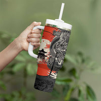 Japanese Dragon Katana Enso Tumbler With Handle Japan Pagoda Seamless Cloud - Polynesian Pride