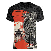 Japanese Dragon Katana Enso Women V-Neck T-Shirt Japan Pagoda Seamless Cloud - Polynesian Pride