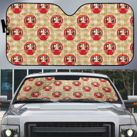Japanese Daruma Doll Auto Sun Shade Palaka With Seamless Bamboo Pattern - Polynesian Pride