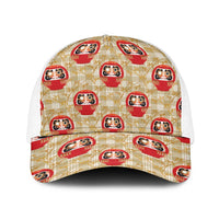Japanese Daruma Doll Baseball Net Cap Palaka With Seamless Bamboo Pattern
