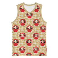 Japanese Daruma Doll Basketball Jersey Palaka With Seamless Bamboo Pattern - Polynesian Pride