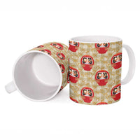 Japanese Daruma Doll Ceramic Mug Palaka With Seamless Bamboo Pattern - Polynesian Pride