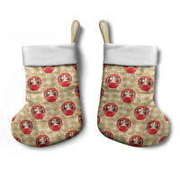 Japanese Daruma Doll Christmas Stocking Palaka With Seamless Bamboo Pattern