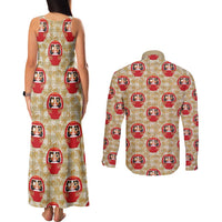 Japanese Daruma Doll Couples Matching Tank Maxi Dress and Long Sleeve Button Shirt Palaka With Seamless Bamboo Pattern LT14 - Polynesian Pride