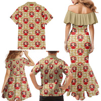 Japanese Daruma Doll Family Matching Mermaid Dress and Hawaiian Shirt Palaka With Seamless Bamboo Pattern - Polynesian Pride