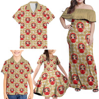 Japanese Daruma Doll Family Matching Off Shoulder Maxi Dress and Hawaiian Shirt Palaka With Seamless Bamboo Pattern - Polynesian Pride