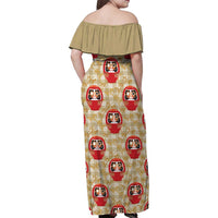 Japanese Daruma Doll Family Matching Off Shoulder Maxi Dress and Hawaiian Shirt Palaka With Seamless Bamboo Pattern - Polynesian Pride