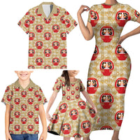 Japanese Daruma Doll Family Matching Short Sleeve Bodycon Dress and Hawaiian Shirt Palaka With Seamless Bamboo Pattern - Polynesian Pride