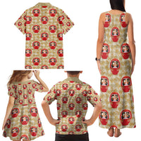 Japanese Daruma Doll Family Matching Tank Maxi Dress and Hawaiian Shirt Palaka With Seamless Bamboo Pattern - Polynesian Pride