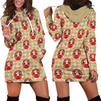 Japanese Daruma Doll Hoodie Dress Palaka With Seamless Bamboo Pattern - Polynesian Pride
