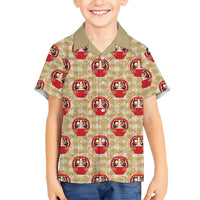 Japanese Daruma Doll Kid Hawaiian Shirt Palaka With Seamless Bamboo Pattern - Polynesian Pride