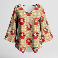 Japanese Daruma Doll Kimono Sleeve Blouse Palaka With Seamless Bamboo Pattern - Polynesian Pride
