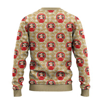 Japanese Daruma Doll Ugly Christmas Sweater Palaka With Seamless Bamboo Pattern