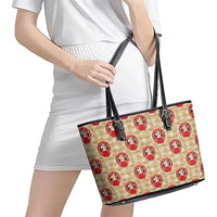 Japanese Daruma Doll Leather Tote Bag Palaka With Seamless Bamboo Pattern - Polynesian Pride