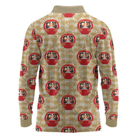 Japanese Daruma Doll Long Sleeve Polo Shirt Palaka With Seamless Bamboo Pattern - Polynesian Pride