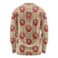 Japanese Daruma Doll Long Sleeve Shirt Palaka With Seamless Bamboo Pattern - Polynesian Pride